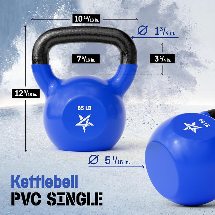 Yes4All 85 Pound Kettlebell, Single Vinyl Coated Cast Iron Home Gym Weight, Blue - VMInnovations