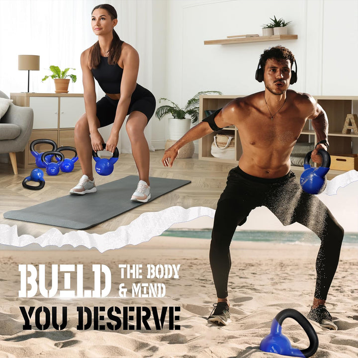Yes4All 85 Pound Kettlebell, Single Vinyl Coated Cast Iron Home Gym Weight, Blue - VMInnovations
