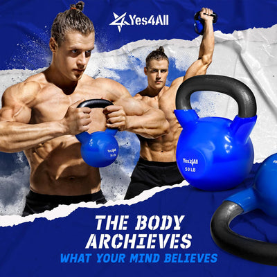 Yes4All 85 Pound Kettlebell, Single Vinyl Coated Cast Iron Home Gym Weight, Blue - VMInnovations