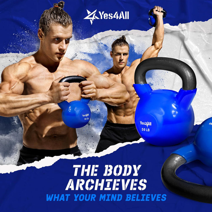 Yes4All 85 Pound Kettlebell, Single Vinyl Coated Cast Iron Home Gym Weight, Blue - VMInnovations