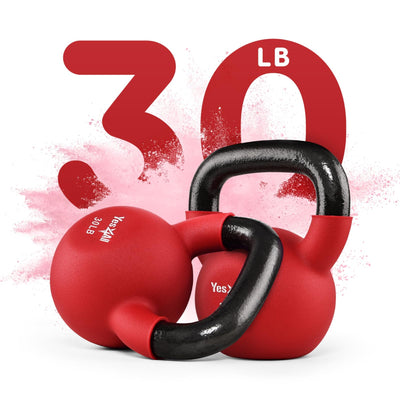 Yes4All 30 Pound Kettlebells, 1 Pair Neoprene Coated Cast Iron Weights, Red - VMInnovations