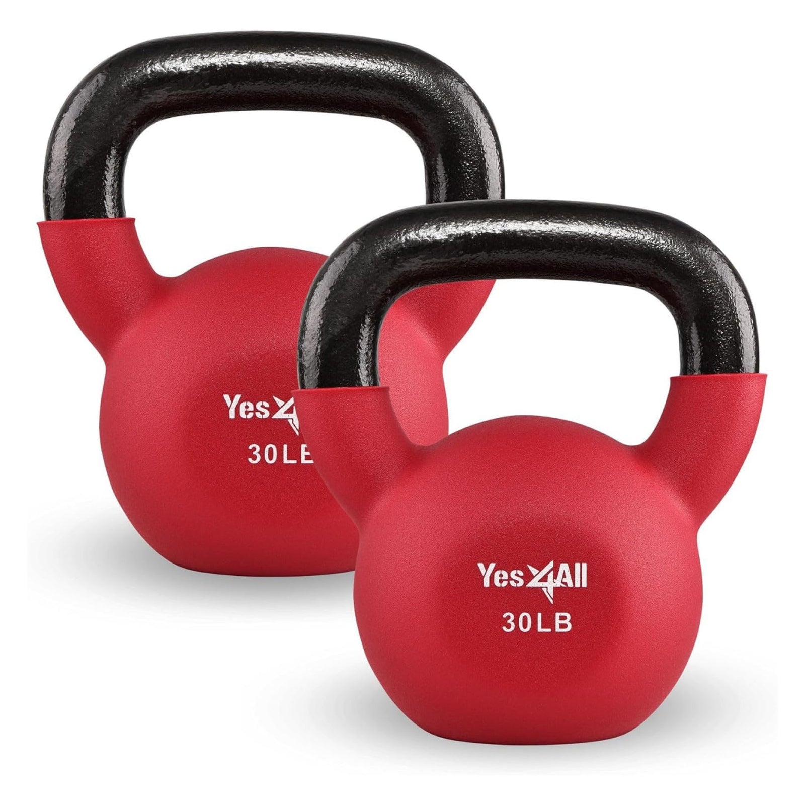 Yes4All 30 Pound Kettlebells, 1 Pair Neoprene Coated Cast Iron Weights, Red - VMInnovations