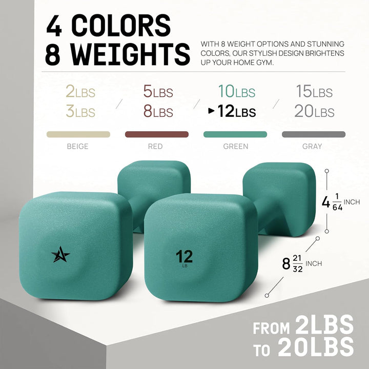 Yes4All Square Neoprene Dumbbell Set, Strength Training Hand Weights, 12lb, Army