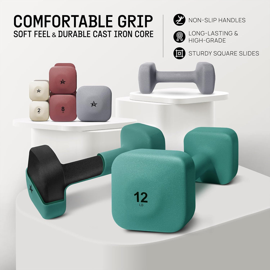 Yes4All Square Neoprene Dumbbell Set, Strength Training Hand Weights, 12lb, Army