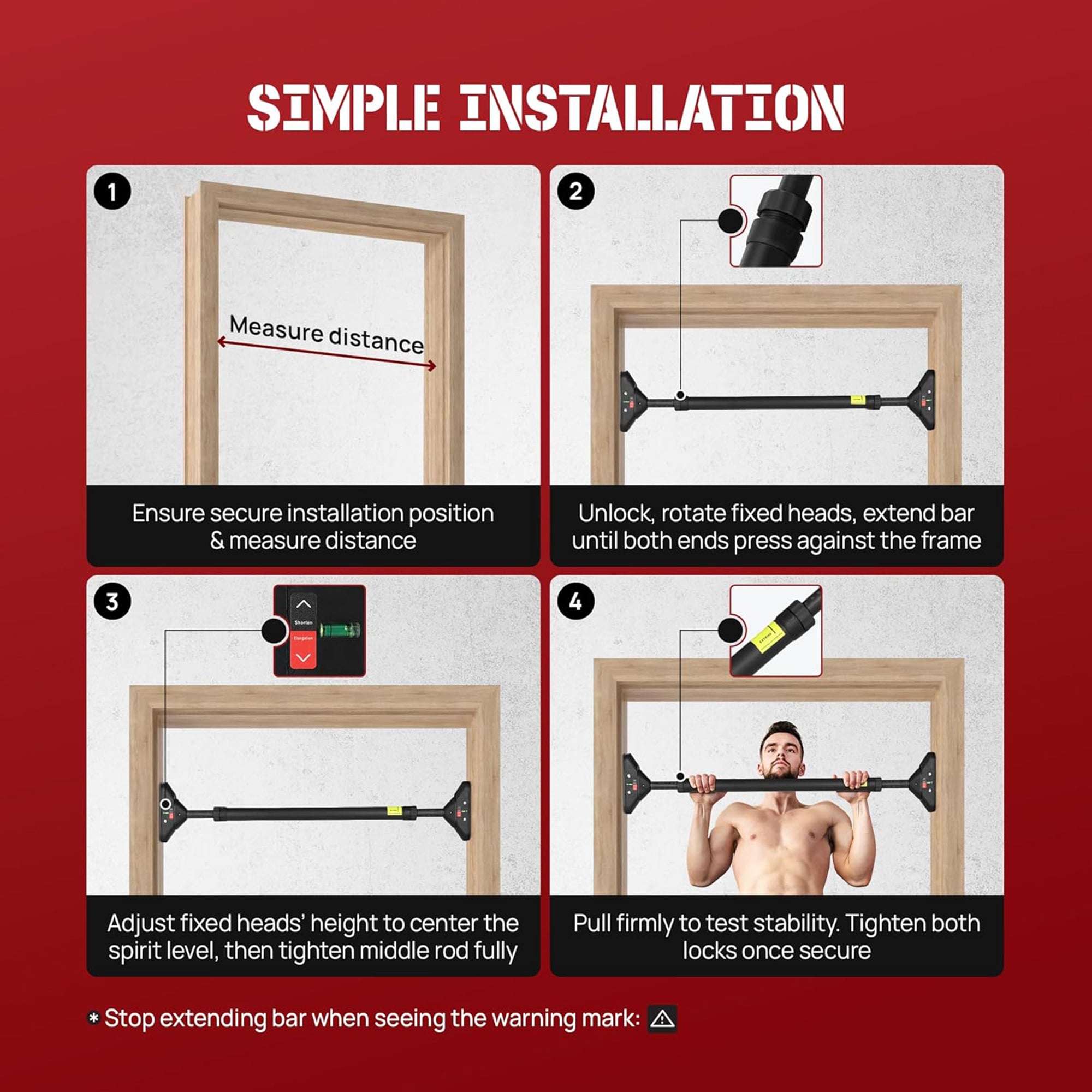 Yes4All Doorway Mount Chin & Pull Up Bar for Home Exercise, (Open Box)