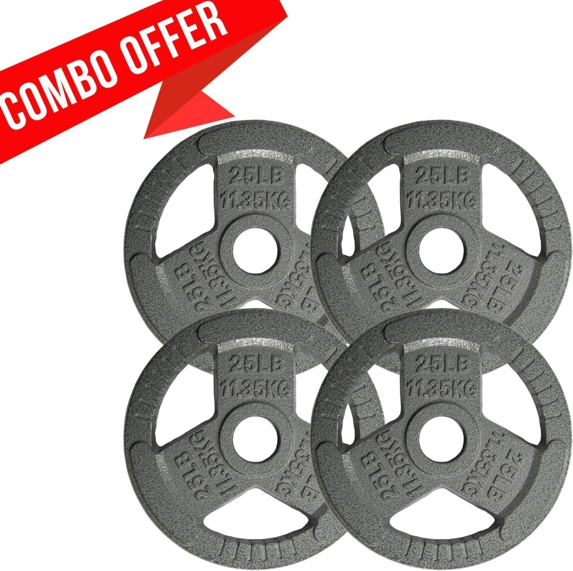 Yes4All 4 Pack Cast Iron Olympic Weight Plates with Tri-Grip Handles, 25 Pounds - VMInnovations