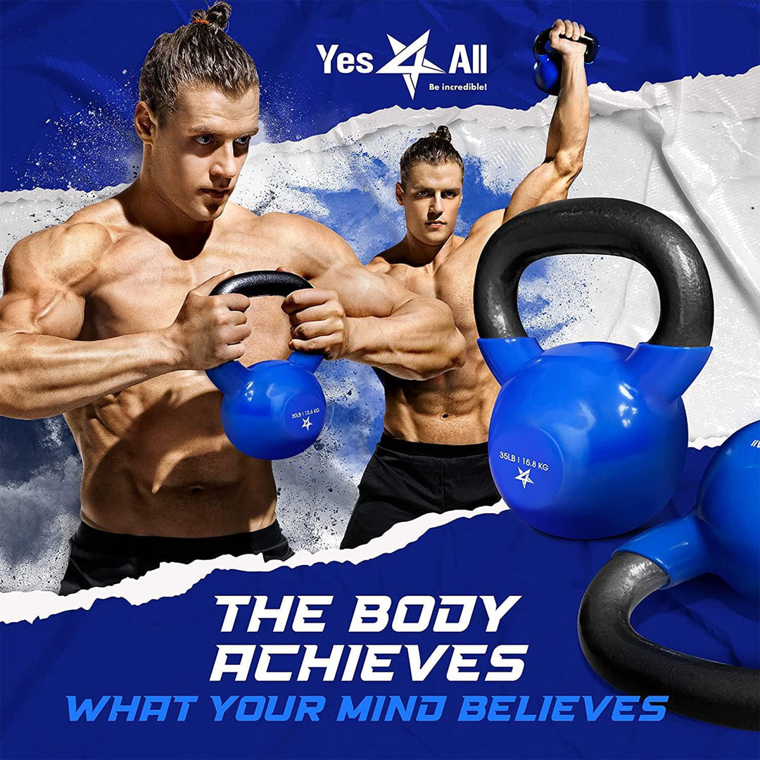 Yes4All 90 Pound Kettlebell, Single Vinyl Coated Cast Iron Home Gym Weight, Blue - VMInnovations