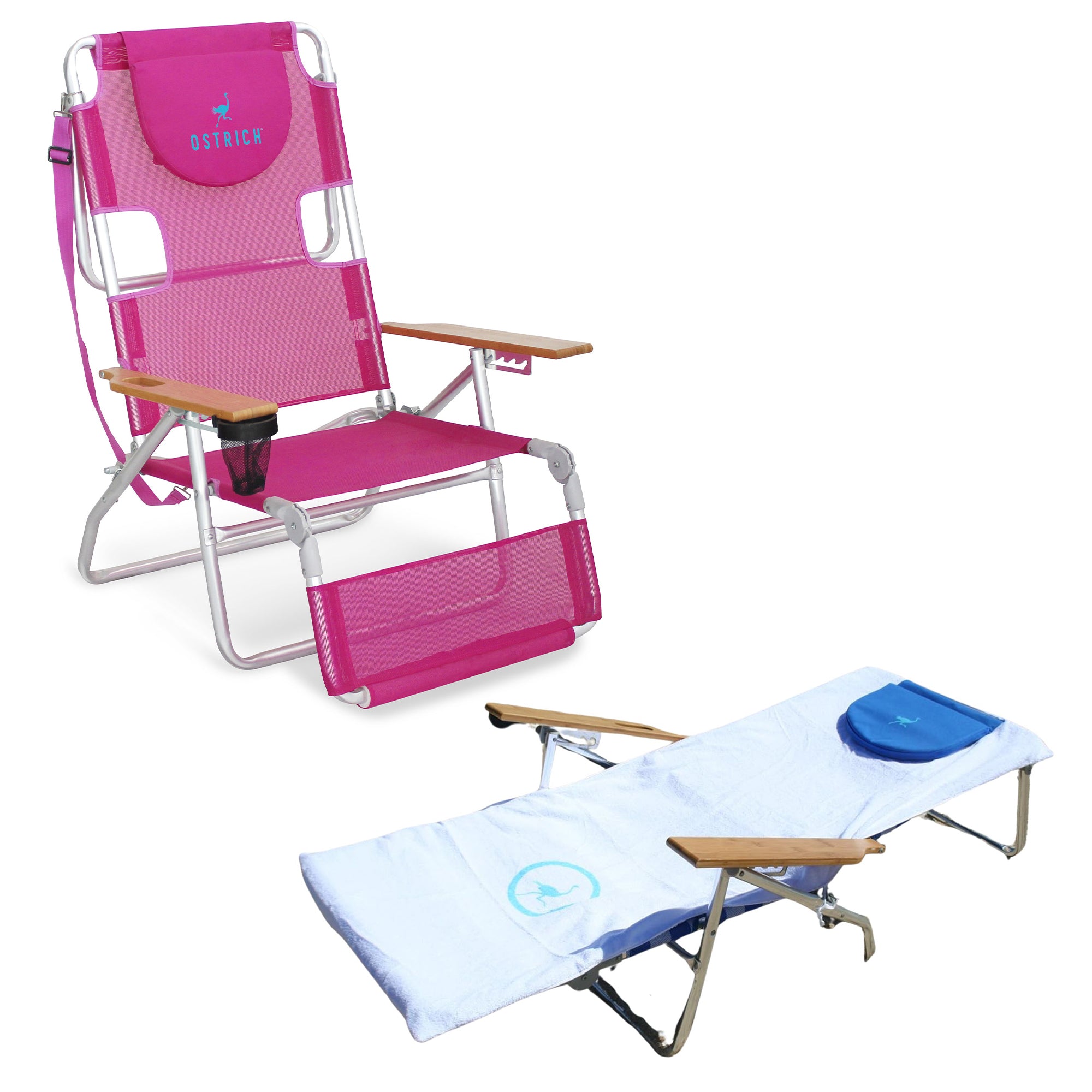 Ostrich Original 3N1 Lightweight Beach Lounge Chair and Custom Fitted Towel