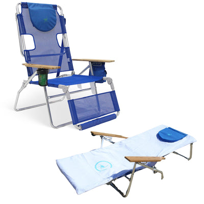 Ostrich Altitude 3N1 High Back Outdoor Lounge Chair, Blue & Custom Fitted Towel