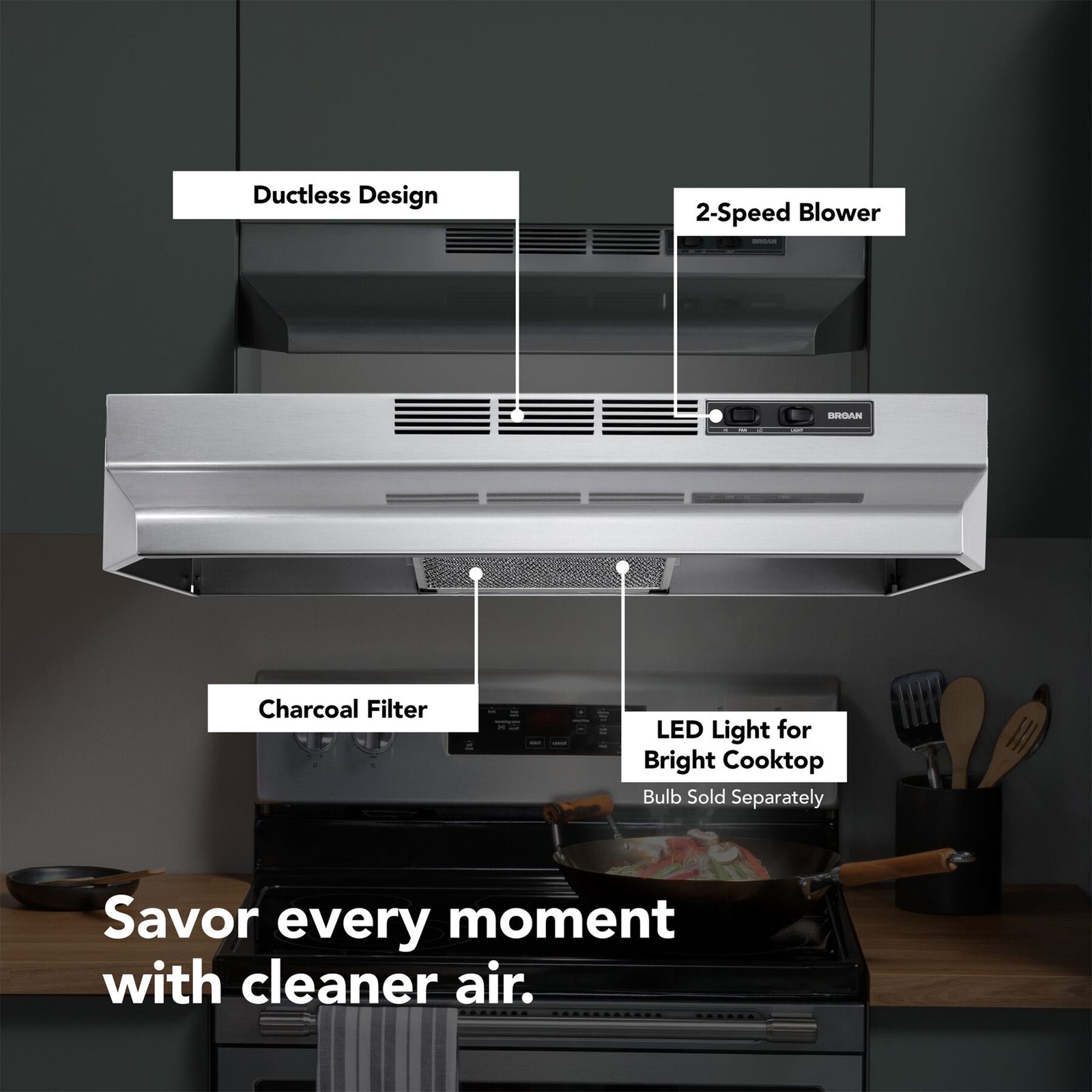 Broan-NuTone Ductless Range Hood for Under Cabinet, 30 Inch, Stainless Finish - VMInnovations