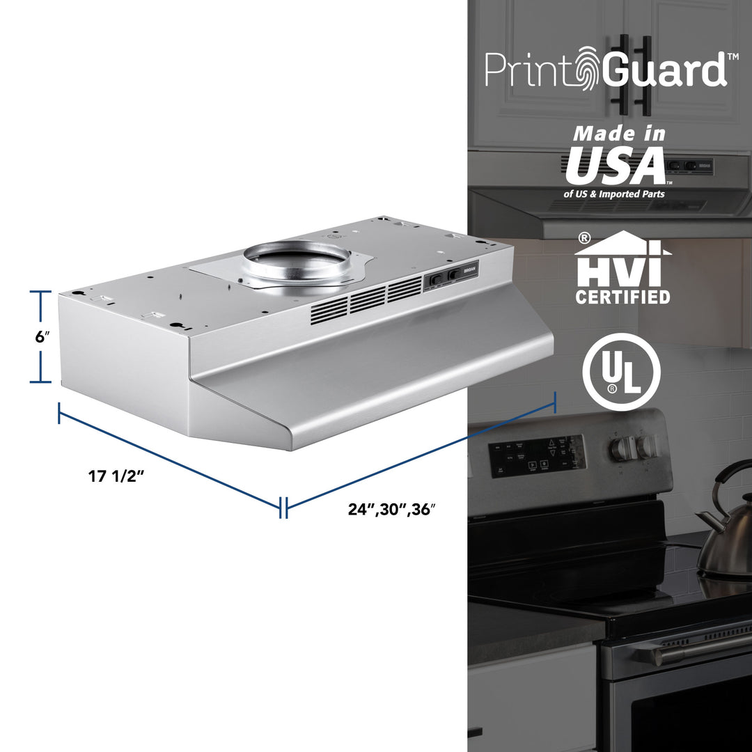 Broan-NuTone Convertible Range Hood, 30 Inch, 230 Max CFM, PrintGuard Stainless - VMInnovations