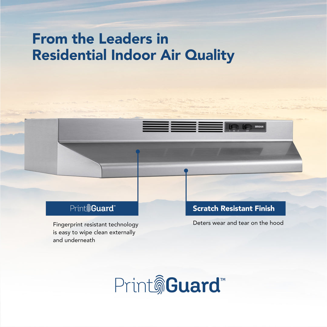 Broan-NuTone Convertible Range Hood, 24 Inch, 230 Max CFM, PrintGuard Stainless - VMInnovations