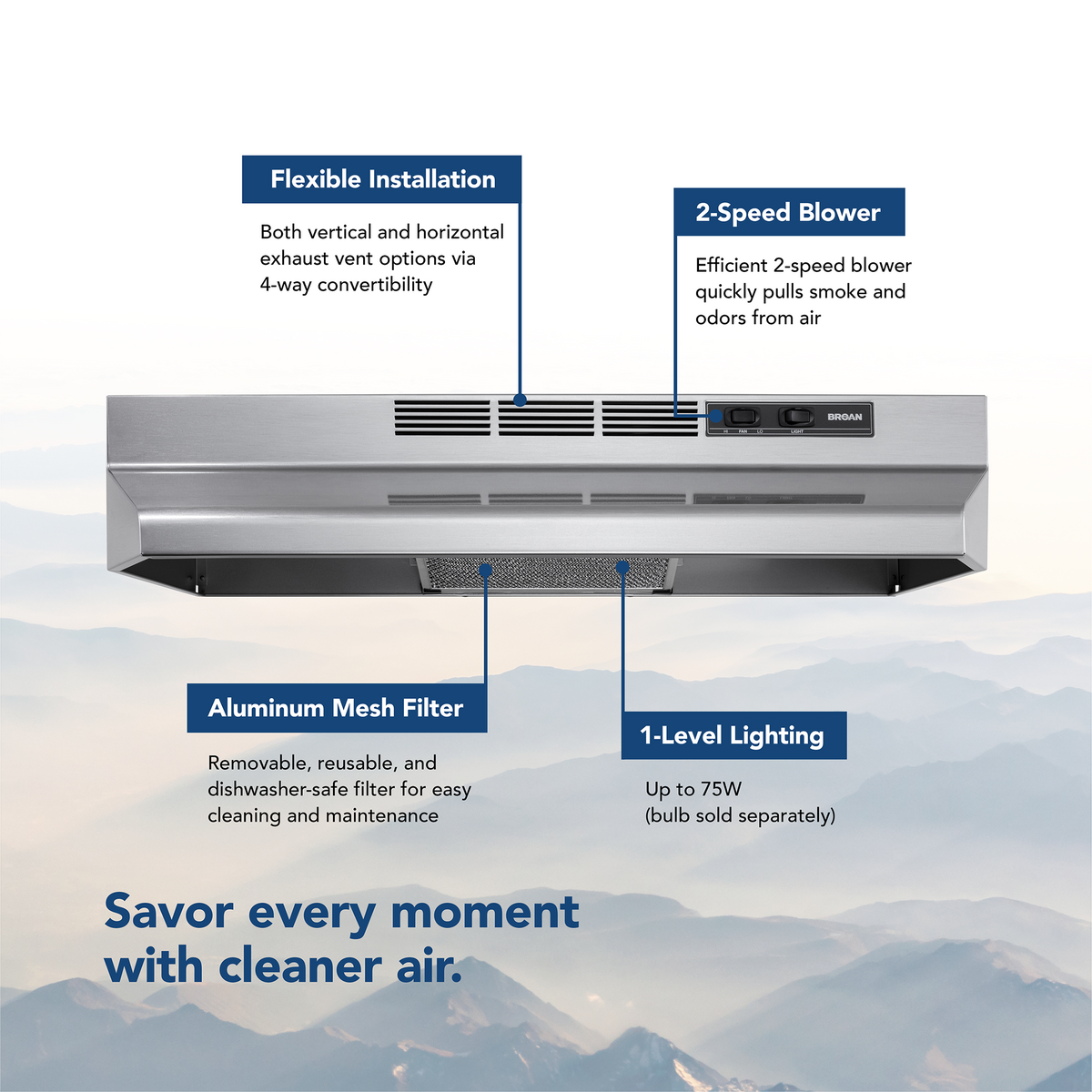 Broan-NuTone Convertible Range Hood, 24 Inch, 230 Max CFM, Stainless (Open Box)