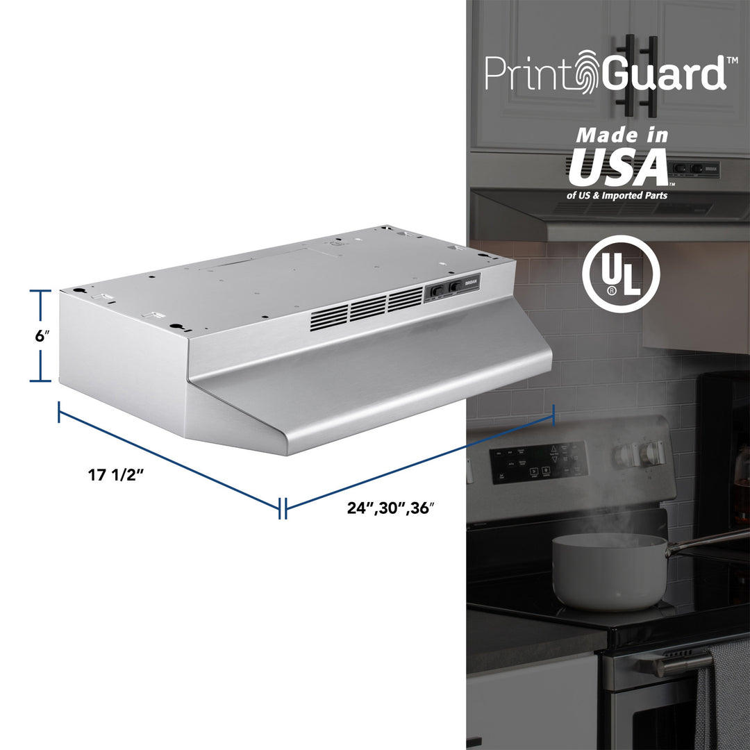 Broan-NuTone Convertible Range Hood, 24 Inch, 230 Max CFM, PrintGuard Stainless - VMInnovations