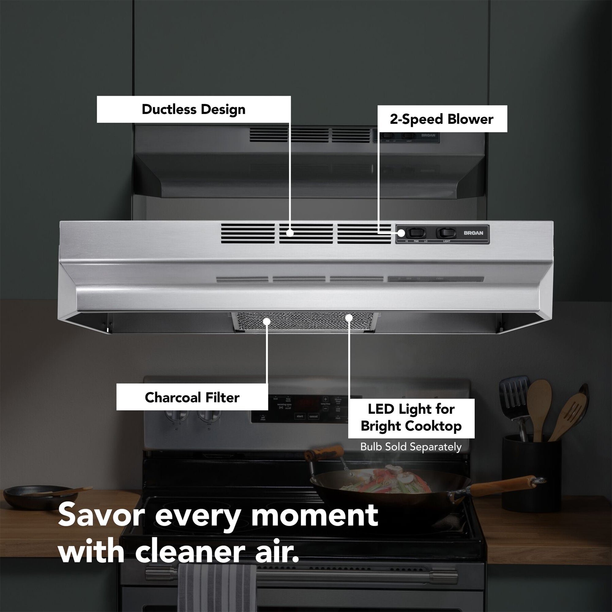 Broan-NuTone Ductless Range Hood for Under Cabinet, 24 Inch, Stainless Finish (Open Box)