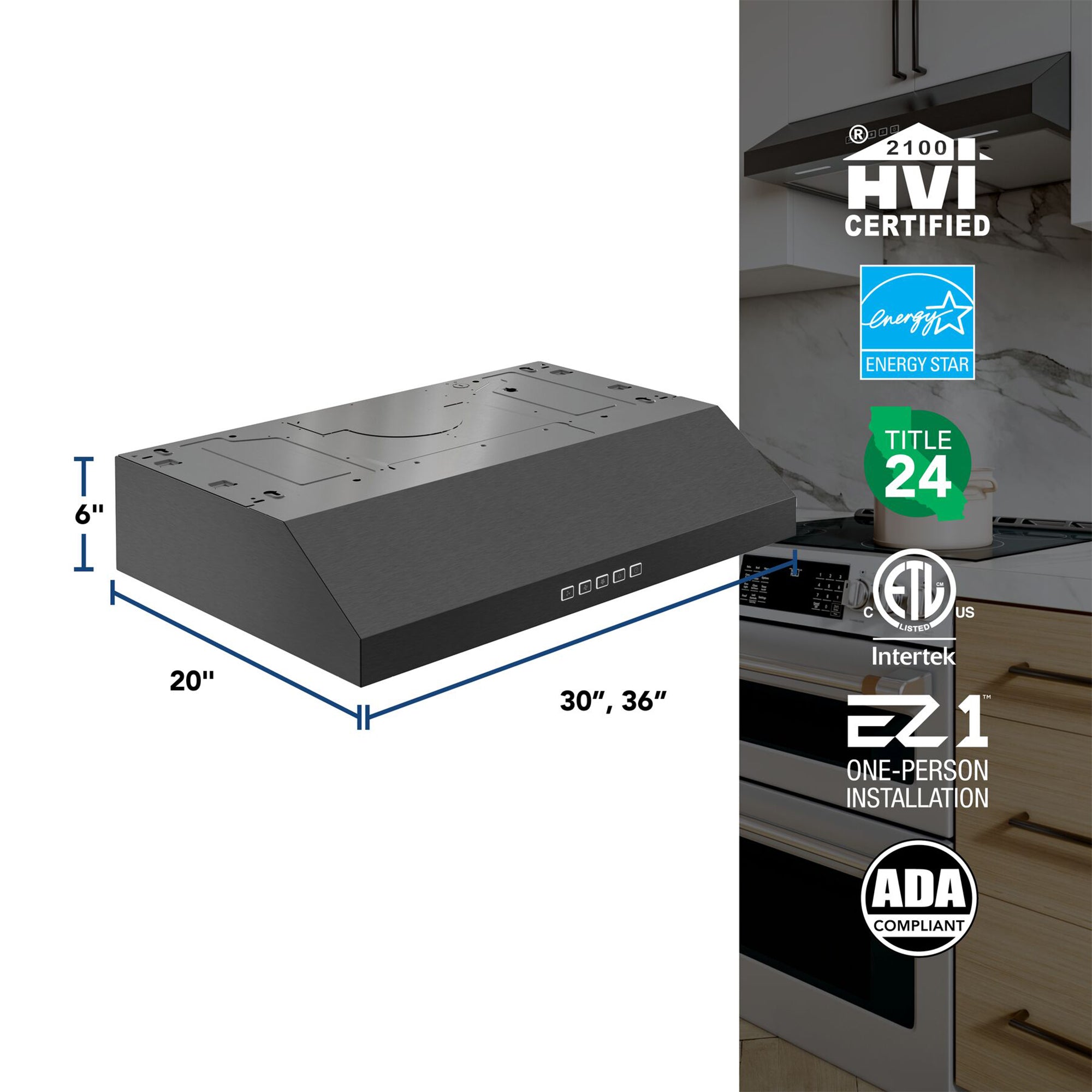 Broan-NuTone 30" Under Cabinet Range Hood, ENERGY STAR 350 Max Blower CFM, Black (Used)