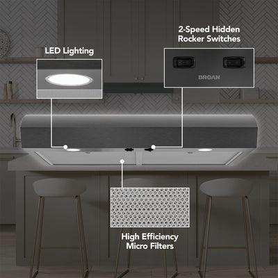 Broan-NuTone 30" Under Cabinet Range Hood, ENERGY STAR 350 Max Blower CFM, Black - VMInnovations