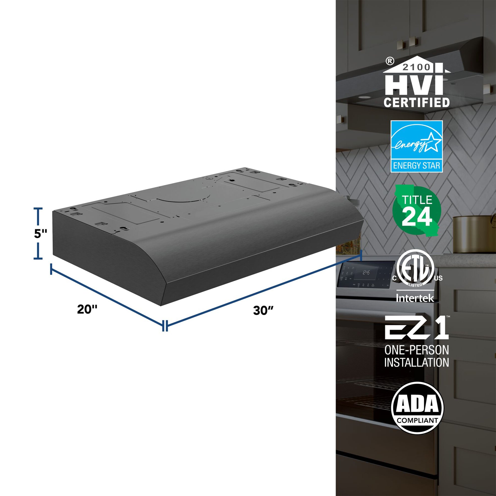 Broan-NuTone 30" Under Cabinet Range Hood, ENERGY STAR 350 Max Blower CFM, Black - VMInnovations