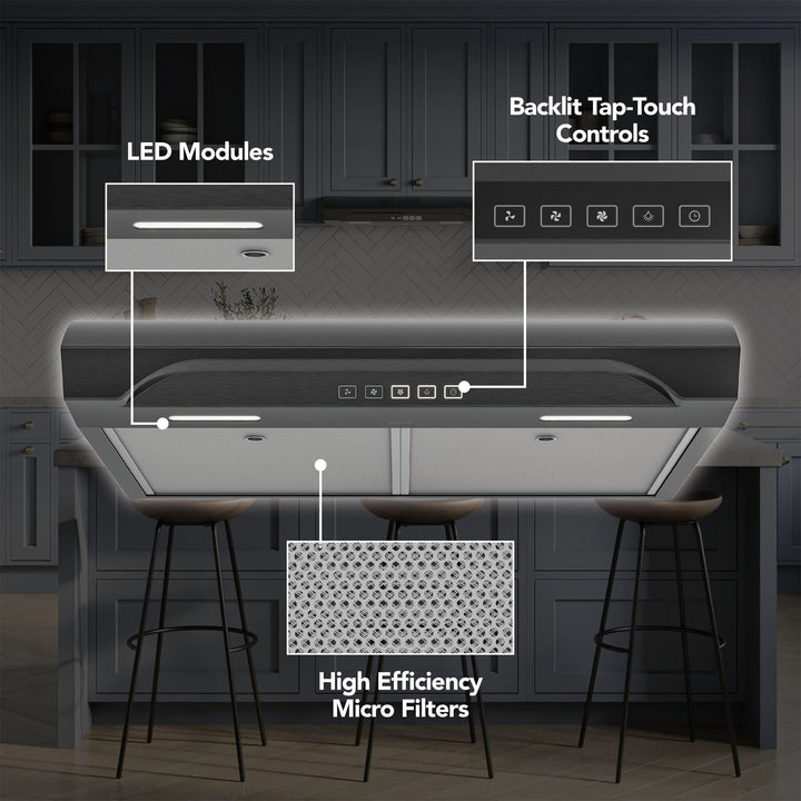 Broan-NuTone 30" Under Cabinet Range Hood, ENERGY STAR 350 Max Blower CFM, Black - VMInnovations