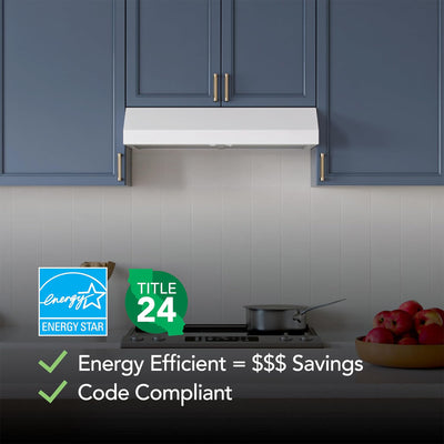 Broan-NuTone 24" Under Cabinet Range Hood, ENERGY STAR 350 Max Blower CFM, White - VMInnovations