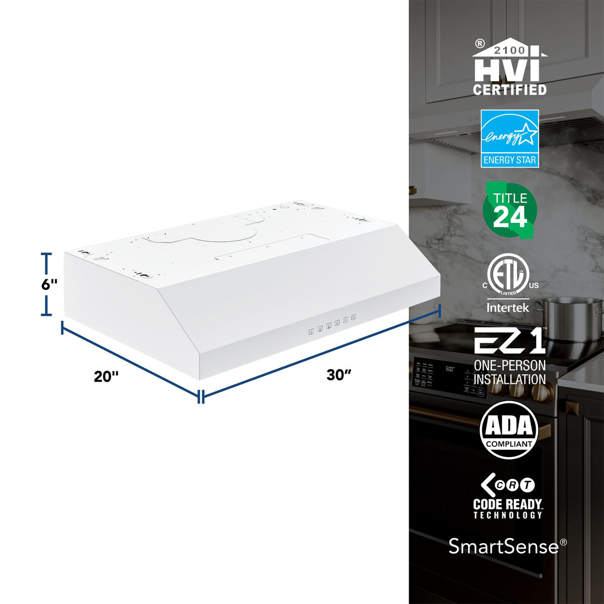 Broan-NuTone 30" Under Cabinet Range Hood, ENERGY STAR 490 Max Blower CFM, White (Open Box)