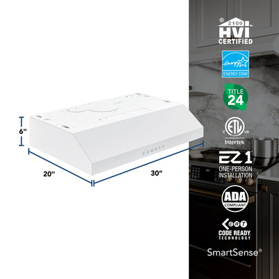Broan-NuTone 30" Under Cabinet Range Hood, ENERGY STAR 490 Max Blower CFM, White (Open Box)