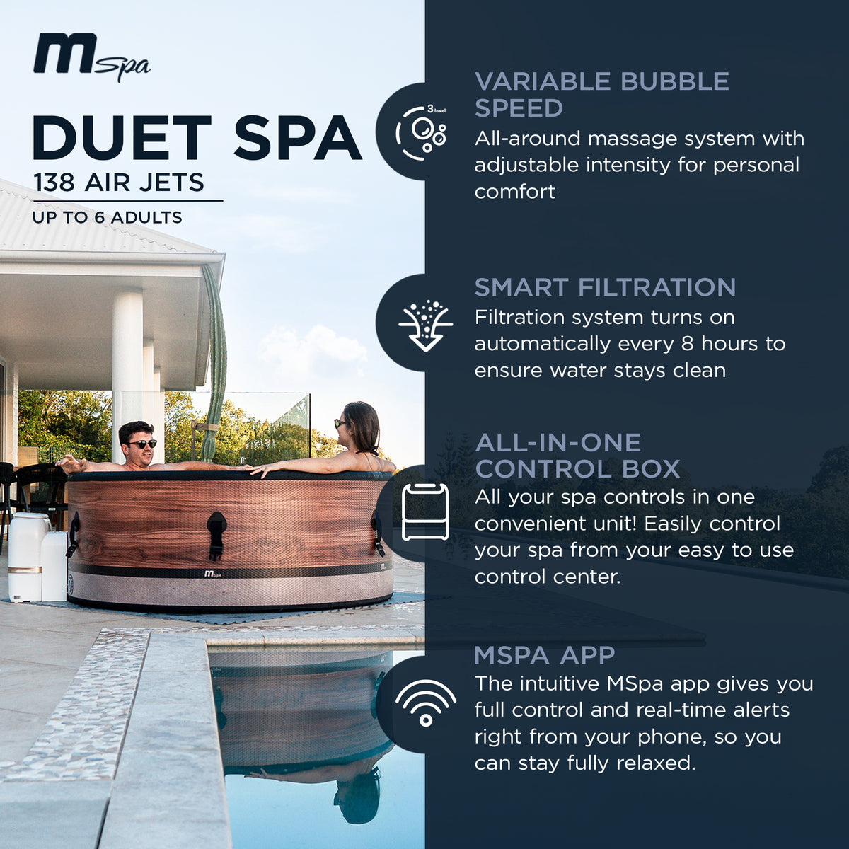 MSpa Duet 6-Person Round Inflatable Bubble Spa, Thermal Cover, (Open Box)