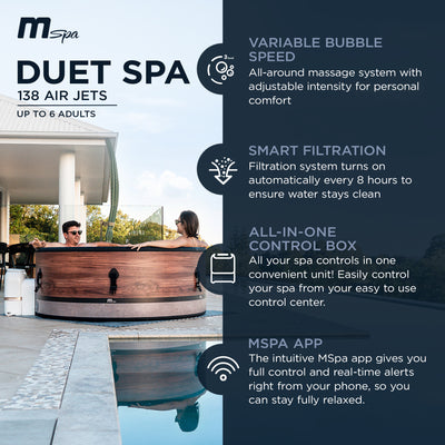 MSpa Duet 6-Person Round Inflatable Bubble Spa, Thermal Cover, (Open Box)
