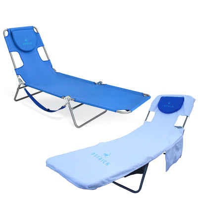 Ostrich The Original Chaise Lounge Portable Beach Chair & Custom Fitted Towel