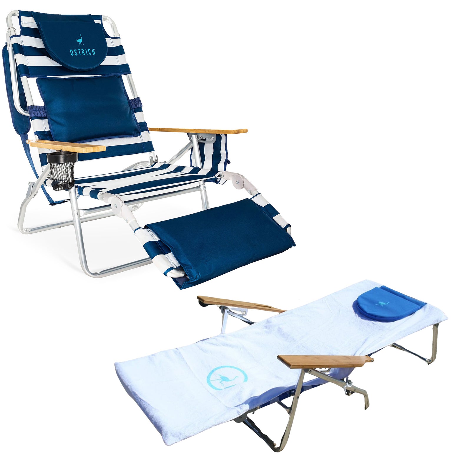 Ostrich Deluxe 3N1 Lightweight Outdoor Beach Lounge Chair & Custom Fitted Towel - VMInnovations