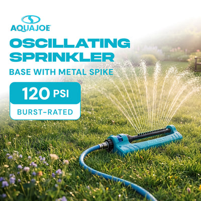 Aqua Joe Oscillating Sprinkler with Adjustable Spray, 20 Clog-Resistant Nozzles, Standard Base w/Metal Ground Spike, 3400 Square Foot Coverage - VMInnovations