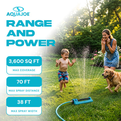 Aqua Joe Oscillating Sprinkler with Adjustable Spray, 20 Clog-Resistant Nozzles, Standard Base w/Metal Ground Spike, 3400 Square Foot Coverage - VMInnovations