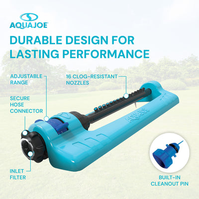 Aqua Joe Oscillating Sprinkler with Adjustable Spray, 3600 Square Foot Coverage