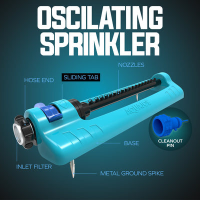 Aqua Joe Oscillating Sprinkler, Ground Spike with Adjustable Spray, 3700 Sq. Ft.