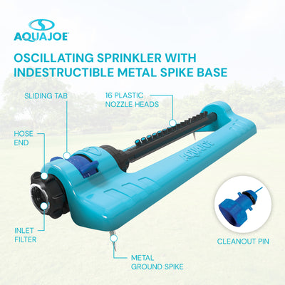 Aqua Joe Oscillating Sprinkler, Ground Spike with Adjustable Spray, 4400 Sq. Ft. - VMInnovations