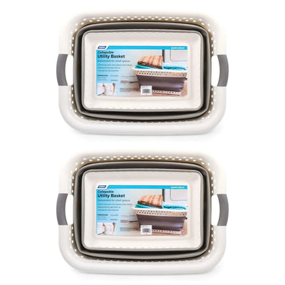 Camco Collapsible Laundry Basket, Plastic Bin with Handles, Large, White, 2 Pack - VMInnovations