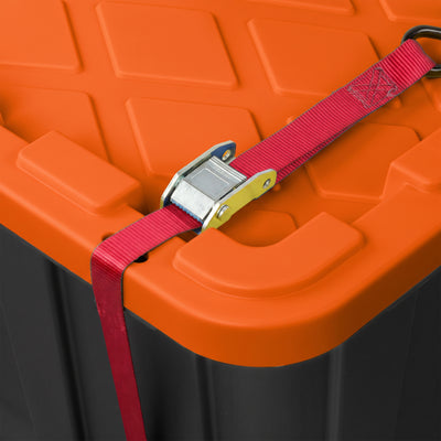 Sterilite 27 Gallon Industrial Storage Tote with Snap Fit Lids, Orange/Black (6 Pack)