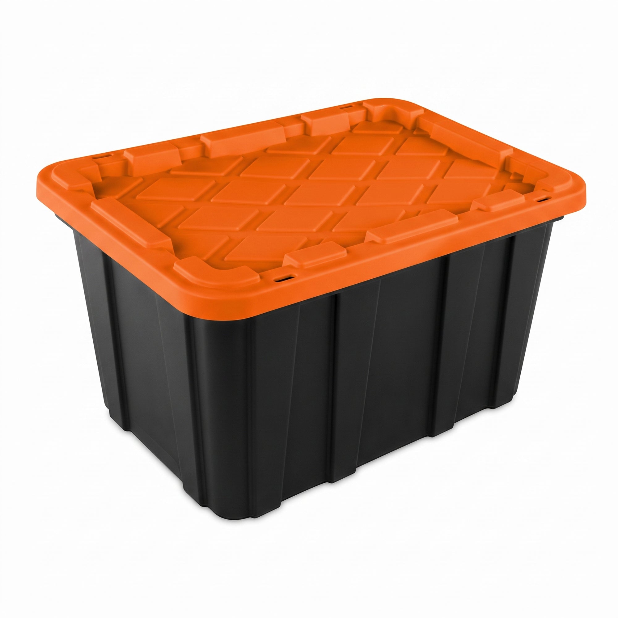 Sterilite 27 Gallon Industrial Storage Tote with Snap Fit Lids, Orange/Black (6 Pack)