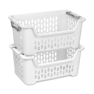 Sterilite Stacking Laundry Basket, 2 Bushel Hamper with Handles, White, 12 Pack