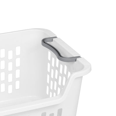 Sterilite Stacking Laundry Basket, 2 Bushel Hamper with Handles, White, 24 Pack