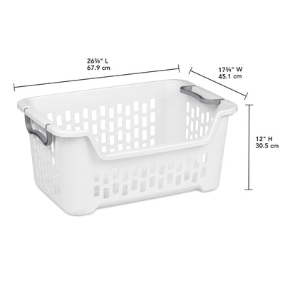 Sterilite Stacking Laundry Basket, 2 Bushel Hamper with Handles, White, 24 Pack