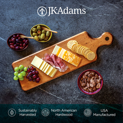 J.K. Adams Maple Artisan Plank, Wooden Serving Board Tray with Handle, 20" x 6" - VMInnovations