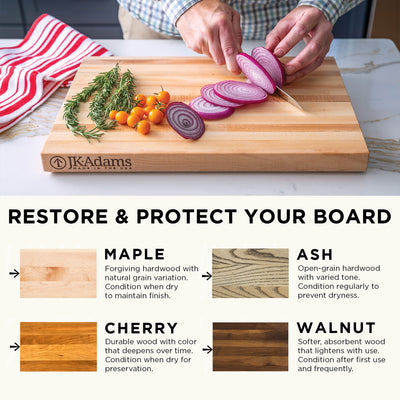 J.K. Adams Maple Artisan Plank, Wooden Serving Board Tray with Handle, 20" x 6" - VMInnovations