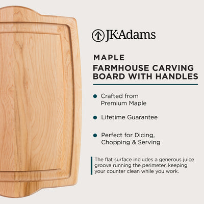 J.K. Adams Farmhouse Maple Carving Cutting Board w/ Handles, 20" x 14" x 0.75" - VMInnovations