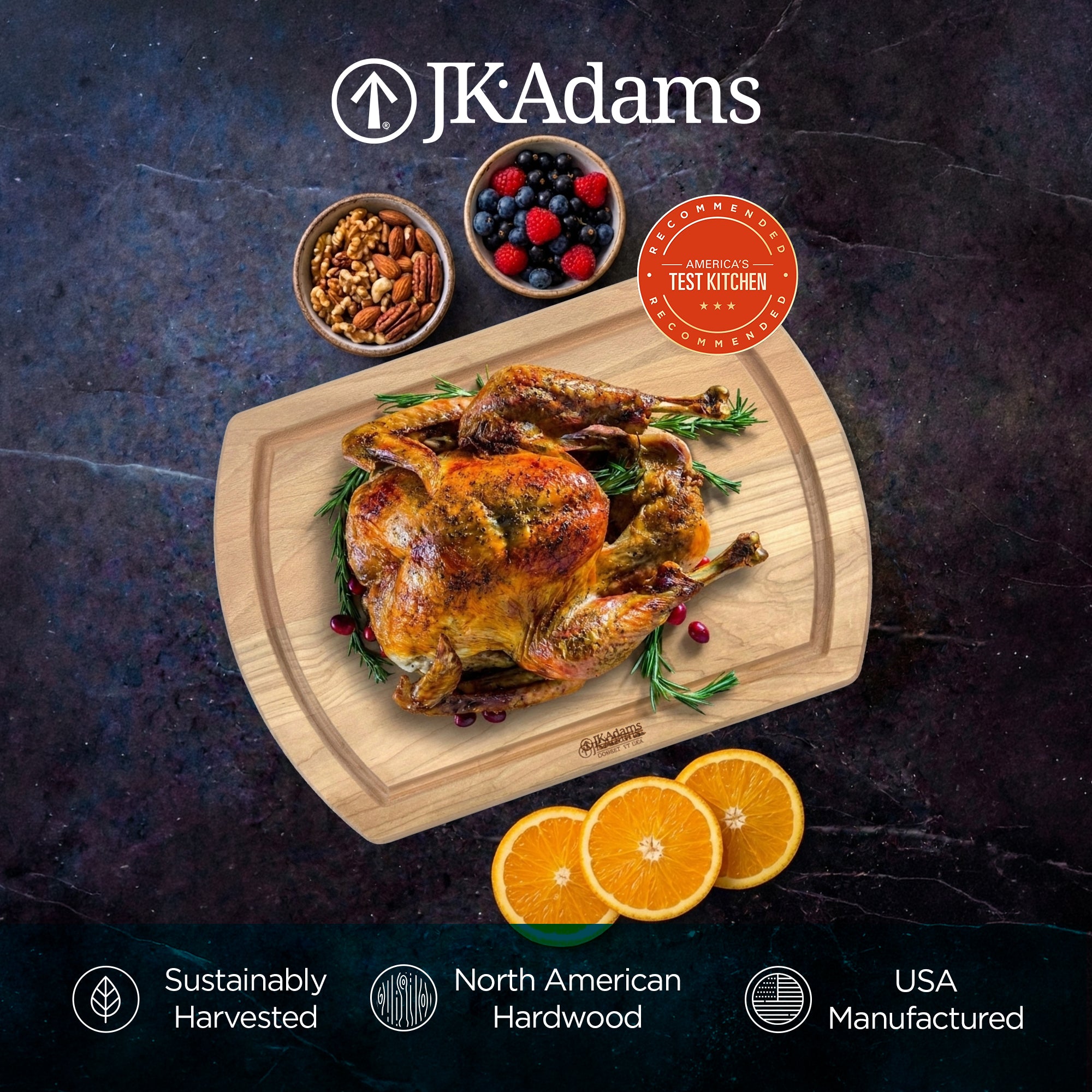 J.K. Adams Maple Reversible Carving Board, Wood Cutting Board, 20" x 14" x 1.25" - VMInnovations
