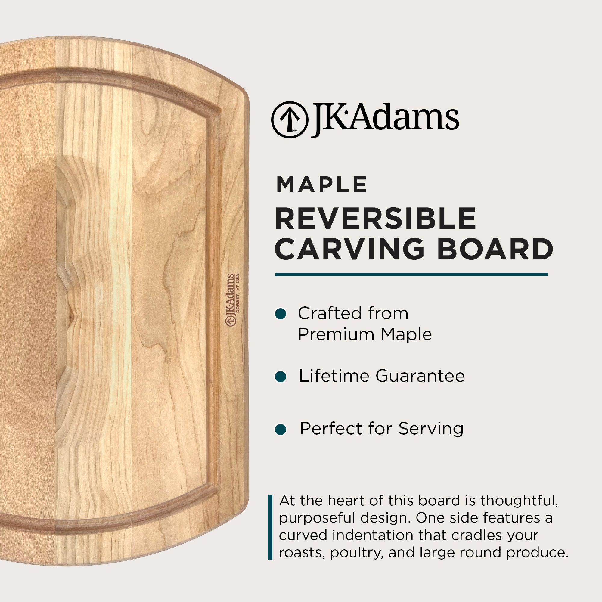 J.K. Adams Maple Reversible Carving Board, Wood Cutting Board, 20" x 14" x 1.25" - VMInnovations