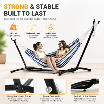 Elevon 9 ft Adjustable Steel Hammock Stand with Rubber Feet, Up to 450 lb, Black