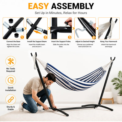 Elevon 9 ft Adjustable Steel Hammock Stand with Rubber Feet, Up to 450 lb, Black