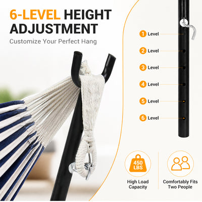 Elevon 9 ft Adjustable Steel Hammock Stand with Rubber Feet, Up to 450 lb, Black