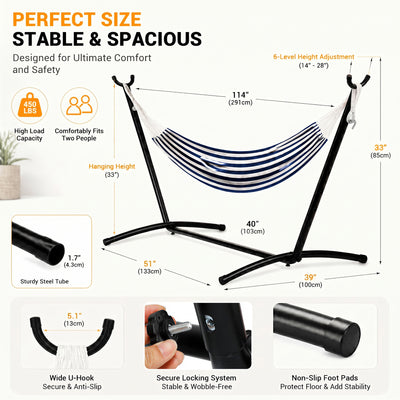 Elevon 9 ft Adjustable Steel Hammock Stand with Rubber Feet, Up to 450 lb, Black